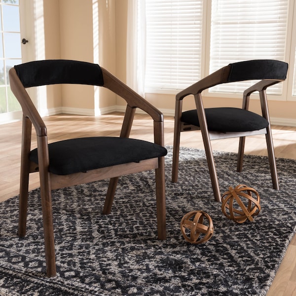 Baxton Studio Black Velvet and Walnut Medium Brown Wood Finishing Dining Chair, PK2 - 142-8025