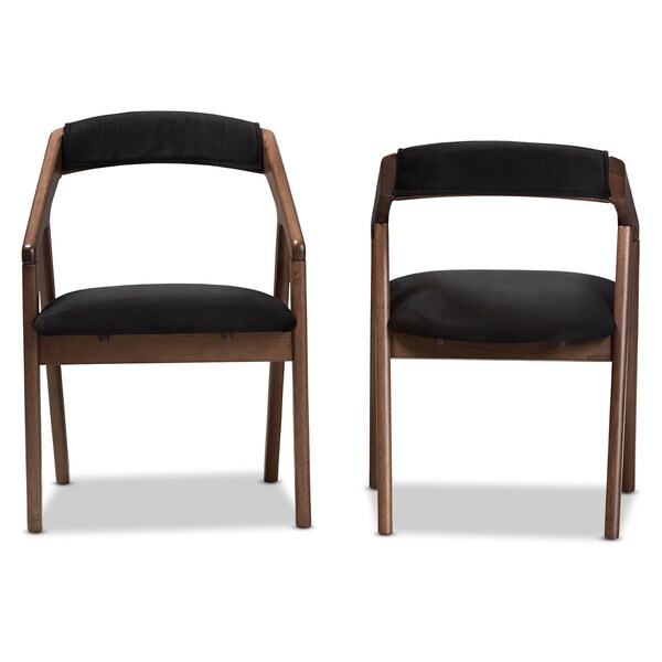 Baxton Studio Black Velvet and Walnut Medium Brown Wood Finishing Dining Chair, PK2 - 142-8025