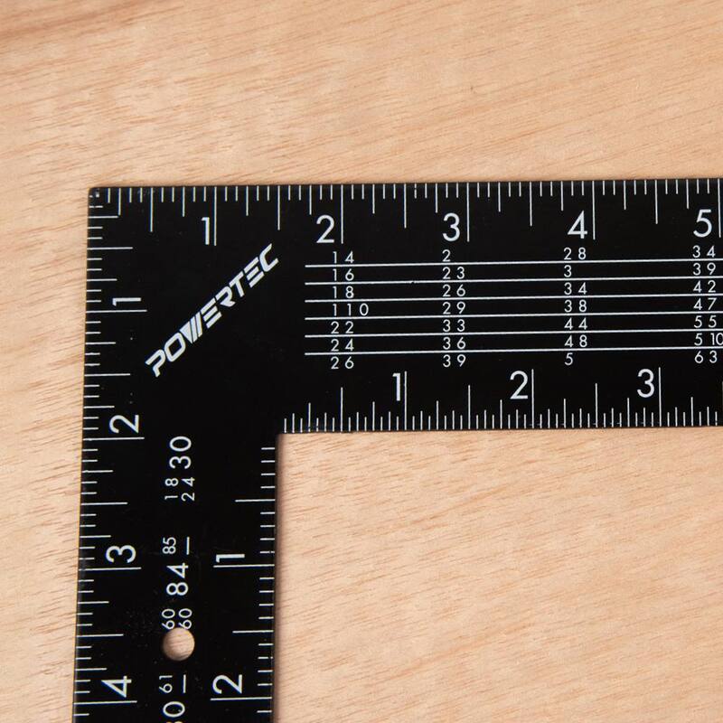 POWERTEC 24 in. x 16 in. Steel L Shaped Framing Square with Rafter Tables Standard and Metric Index Precision Measurement - 80008
