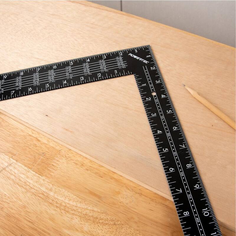 POWERTEC 24 in. x 16 in. Steel L Shaped Framing Square with Rafter Tables Standard and Metric Index Precision Measurement - 80008