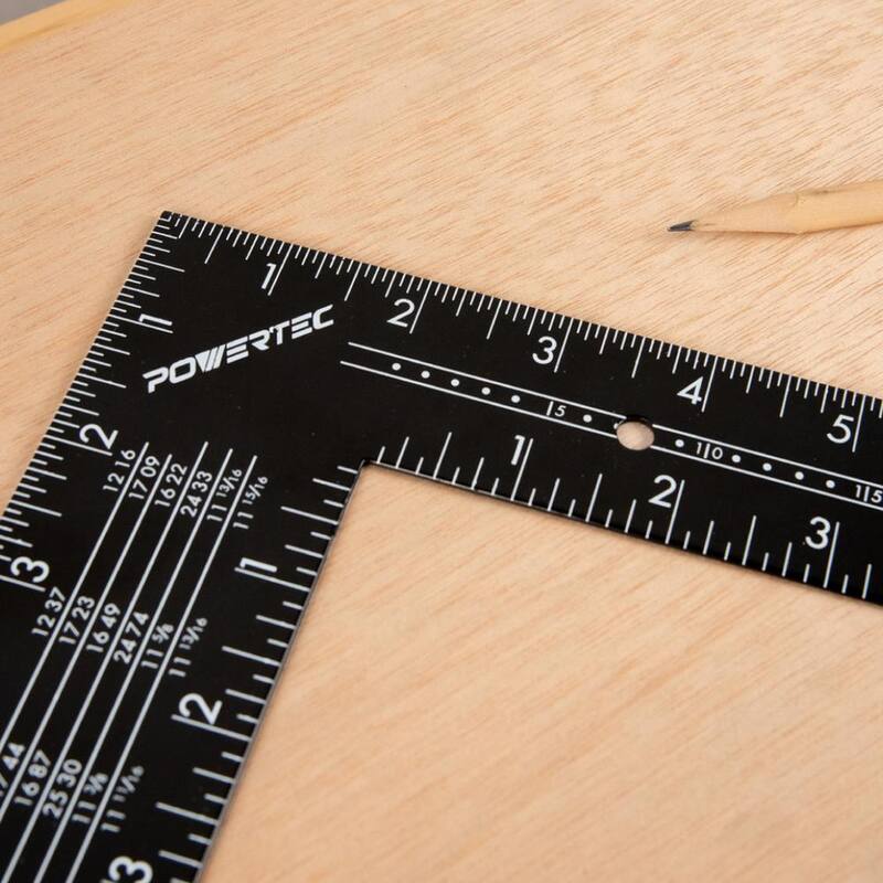 POWERTEC 24 in. x 16 in. Steel L Shaped Framing Square with Rafter Tables Standard and Metric Index Precision Measurement - 80008