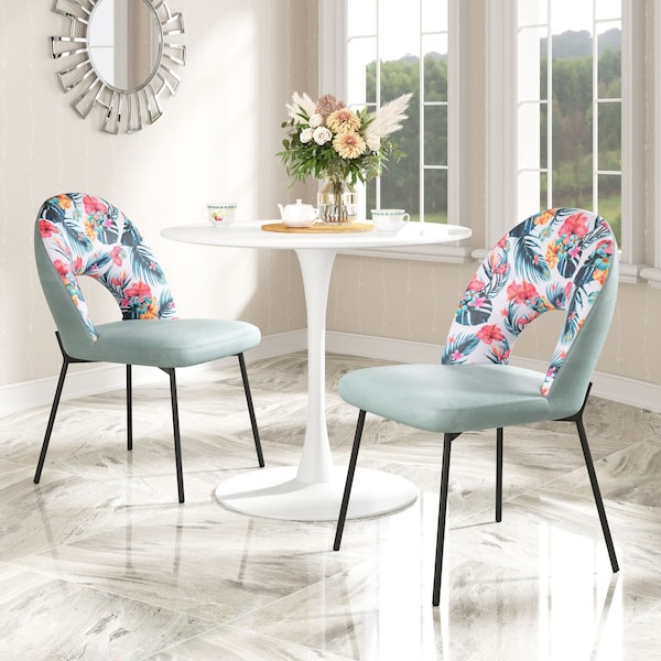 Zuo Modern Bethpage Dining Chair Set Of 2 Multicolor Print & Green - 109367