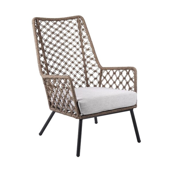 Seatsolutions Marco Indoor Outdoor Steel Lounge Chair with Truffle Rope & Grey Cushion - SE2759470