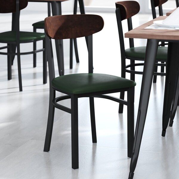 Flash Furniture Green Vinyl Seat Dining Chair with Walnut Wood Back - XU-DG6V5GNV-WAL-GG