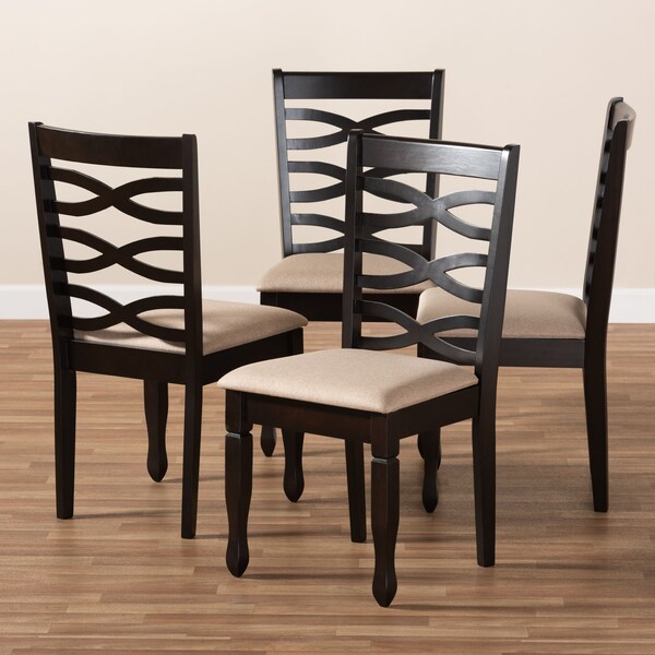 Baxton Studio Lanier Sand Upholstered Espresso Brown Finished Wood Dining Chair, PK4 - 153-9405
