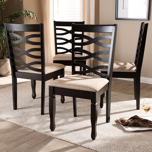 Baxton Studio Lanier Sand Upholstered Espresso Brown Finished Wood Dining Chair, PK4 - 153-9405