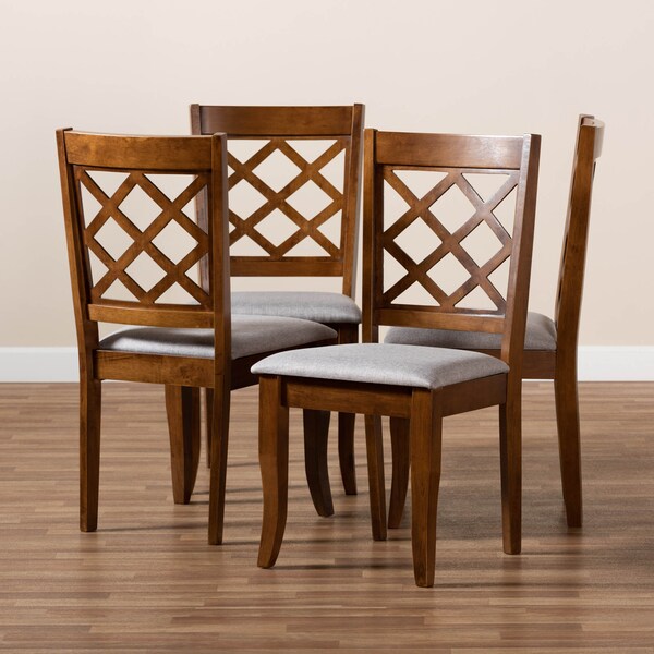 Baxton Studio Brigitte Grey Upholstered and Walnut Wood 4-Piece Dining Chair Set - 167-9874