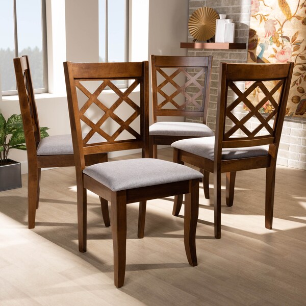 Baxton Studio Brigitte Grey Upholstered and Walnut Wood 4-Piece Dining Chair Set - 167-9874