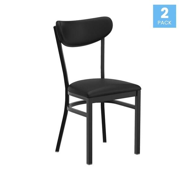 Flash Furniture Wright Dining Chairs w/500LB Cap Blk Steel Frame, Blk Vinyl Boomerang Back, Blk Vinyl Seat, 2PK - 2-XU-DG6V5BKV-BK-GG
