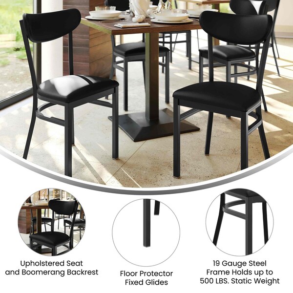Flash Furniture Wright Dining Chairs w/500LB Cap Blk Steel Frame, Blk Vinyl Boomerang Back, Blk Vinyl Seat, 2PK - 2-XU-DG6V5BKV-BK-GG