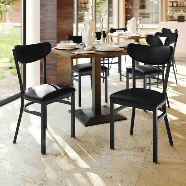 Flash Furniture Wright Dining Chairs w/500LB Cap Blk Steel Frame, Blk Vinyl Boomerang Back, Blk Vinyl Seat, 2PK - 2-XU-DG6V5BKV-BK-GG
