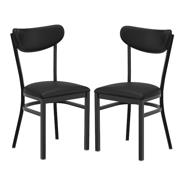 Flash Furniture Wright Dining Chairs w/500LB Cap Blk Steel Frame, Blk Vinyl Boomerang Back, Blk Vinyl Seat, 2PK - 2-XU-DG6V5BKV-BK-GG