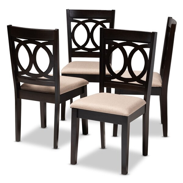 Baxton Studio Lenoir Sand Upholstered Espresso Brown Finished Wood Dining Chair, PK4 - 153-9399