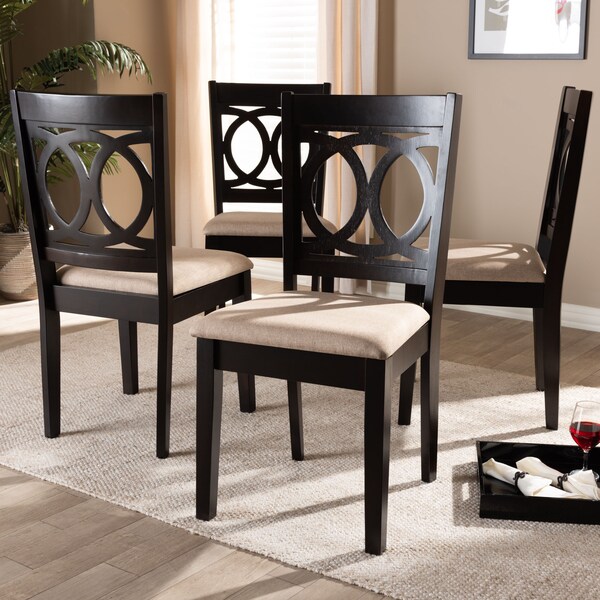 Baxton Studio Lenoir Sand Upholstered Espresso Brown Finished Wood Dining Chair, PK4 - 153-9399