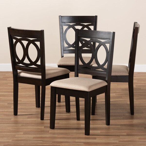 Baxton Studio Lenoir Sand Upholstered Espresso Brown Finished Wood Dining Chair, PK4 - 153-9399
