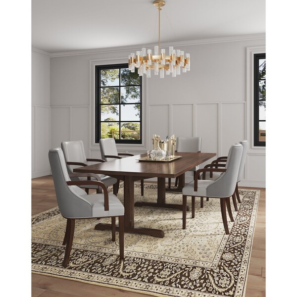 Manhattan Comfort Shubert Faux Leather and Velvet Dining Armchair in Light Grey - Set of 2 - 2-DC055AR-LG