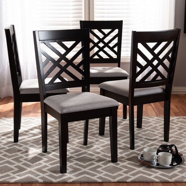 Baxton Studio Caron Gray Upholstered Espresso Brown Finished Wood Dining Chair, PK4 - 153-9402