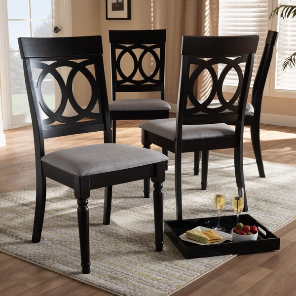 Baxton Studio Lucie Grey Upholstered Espresso Finished Wood Dining Chair, PK4 - 157-9732