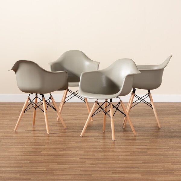 Baxton Studio Galen ModernBeige Finished Polypropylene Plastic and Oak Brown Finished Wood Dining Chair Set (4PC) - 192-4PC-12035-ZORO