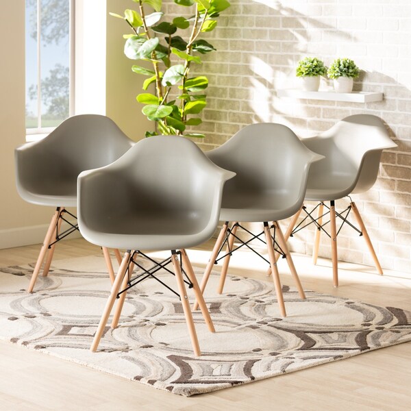 Baxton Studio Galen ModernBeige Finished Polypropylene Plastic and Oak Brown Finished Wood Dining Chair Set (4PC) - 192-4PC-12035-ZORO