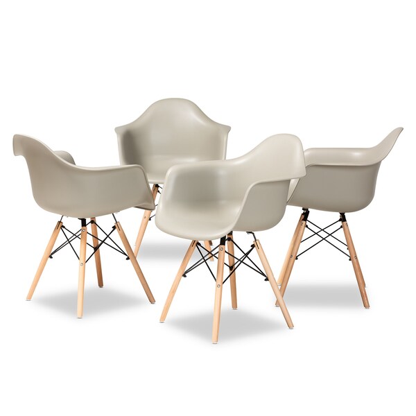 Baxton Studio Galen ModernBeige Finished Polypropylene Plastic and Oak Brown Finished Wood Dining Chair Set (4PC) - 192-4PC-12035-ZORO