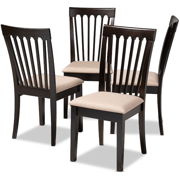Baxton Studio Minette Sand Upholstered Espresso Brown Finished Wood Dining Chair, PK4 - 153-9397