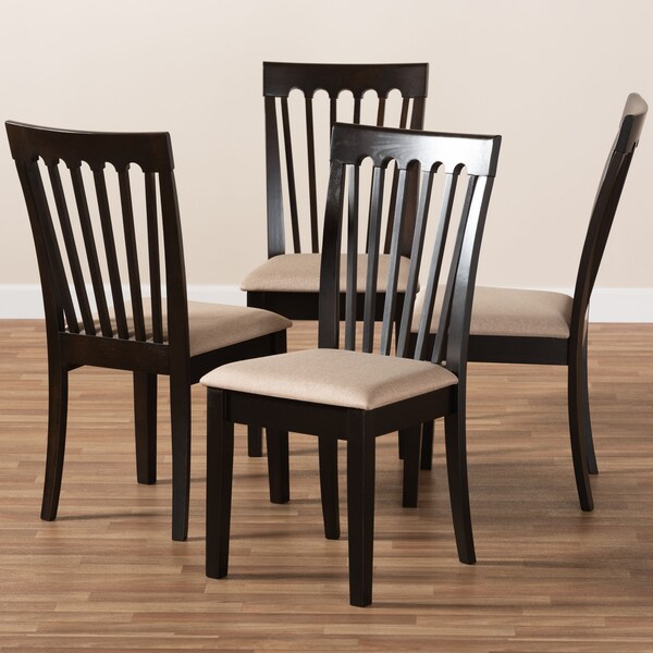 Baxton Studio Minette Sand Upholstered Espresso Brown Finished Wood Dining Chair, PK4 - 153-9397