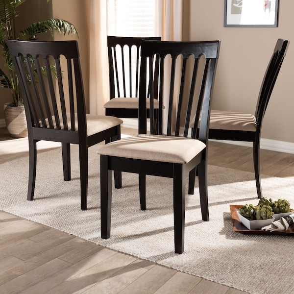 Baxton Studio Minette Sand Upholstered Espresso Brown Finished Wood Dining Chair, PK4 - 153-9397