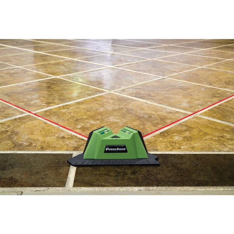 PowerSmith Tile and Flooring Laser Square with 2 90° Laser Lines, Two Built-In Bubble Vials, Wall Mount Plate and Batteries - PLTS07