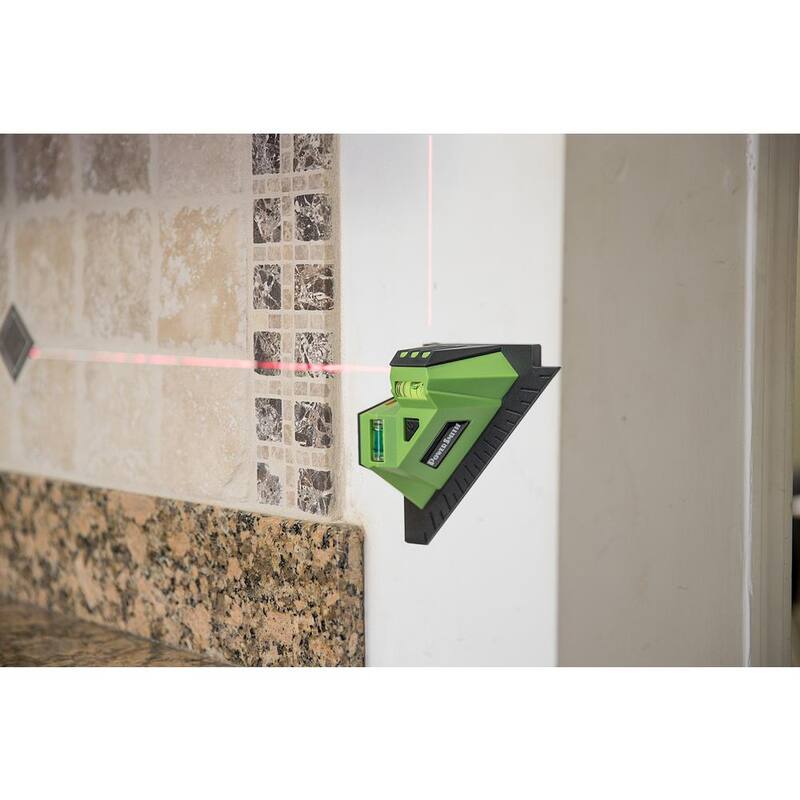 PowerSmith Tile and Flooring Laser Square with 2 90° Laser Lines, Two Built-In Bubble Vials, Wall Mount Plate and Batteries - PLTS07