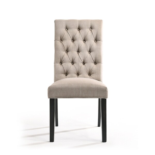 Acme Linen Fabric Tufted Parson Dining Side Chair in Tan and Black - ER-029TAN