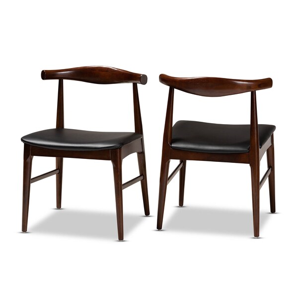 Baxton Studio Black Faux Leather Upholstered Walnut Finished Wood Dining Chair, PK2 - 155-9546