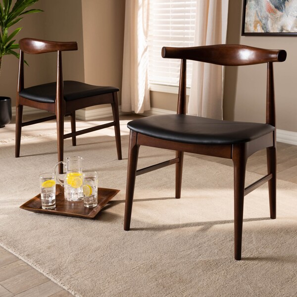 Baxton Studio Black Faux Leather Upholstered Walnut Finished Wood Dining Chair, PK2 - 155-9546