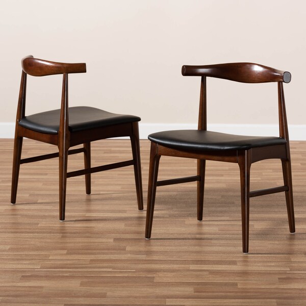 Baxton Studio Black Faux Leather Upholstered Walnut Finished Wood Dining Chair, PK2 - 155-9546