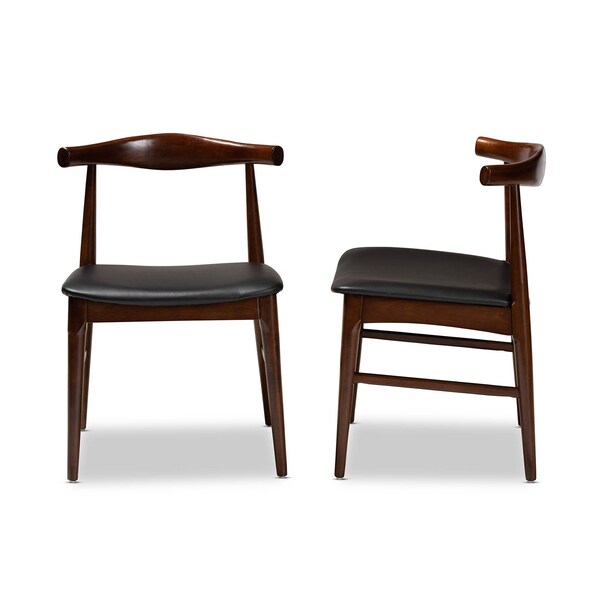 Baxton Studio Black Faux Leather Upholstered Walnut Finished Wood Dining Chair, PK2 - 155-9546