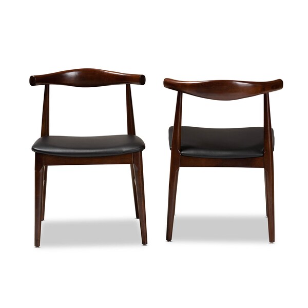 Baxton Studio Black Faux Leather Upholstered Walnut Finished Wood Dining Chair, PK2 - 155-9546