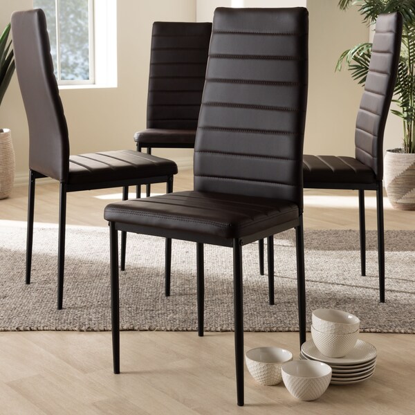 Baxton Studio Armand Modern Brown Faux Leather Upholstered Dining Chair, PK4 - 146-8779