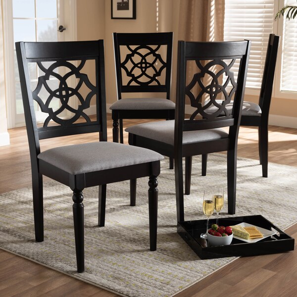 Baxton Studio Renaud Grey Upholstered Espresso Finished Wood Dining Chair, PK4 - 157-9730