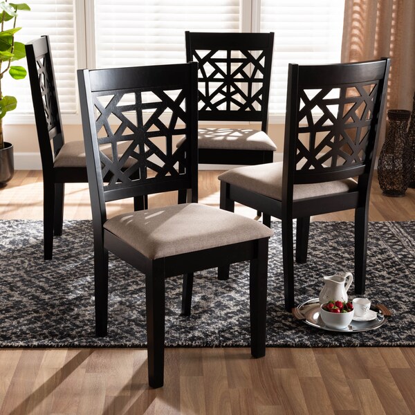 Baxton Studio Jackson Sand Upholstered and Espresso Wood 4-Piece Dining Chair Set - 166-10764