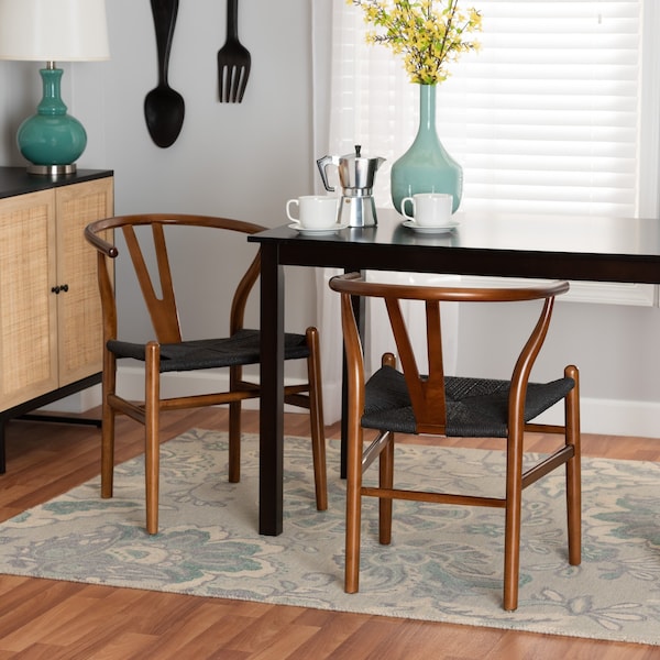 Baxton Studio Paxton Modern Walnut Brown Finished Wood 2Piece Dining Chair Set, PR - 224-2PC-12347-ZORO