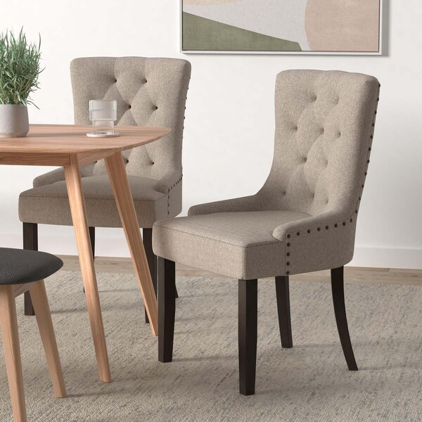 Acme 2-Piece Dining Side Chair in Beige Fabric and Espresso Finish - ER-0132BE