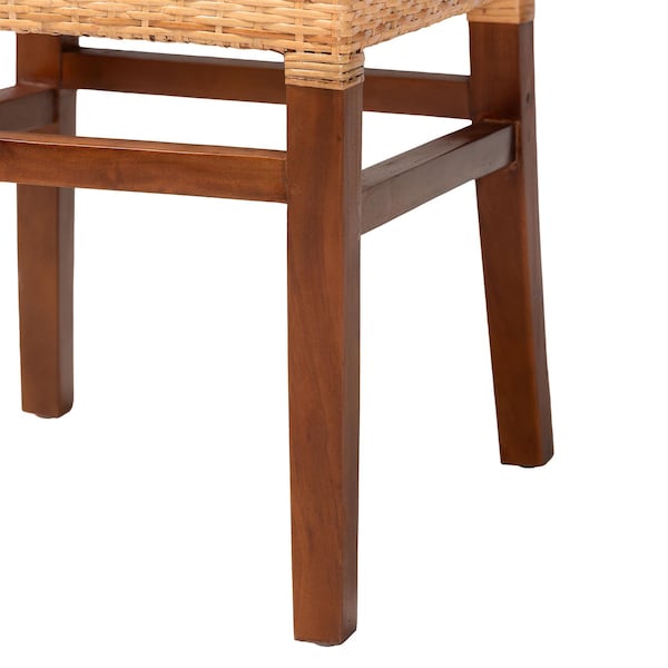 Baxton Studio Caspia MidCentury Modern Walnut Brown Mahogany Wood and Natural Rattan 2Piece Dining Chair Set, PR - 211-2PC-12760-ZORO