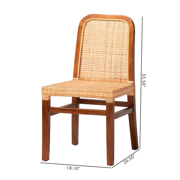 Baxton Studio Caspia MidCentury Modern Walnut Brown Mahogany Wood and Natural Rattan 2Piece Dining Chair Set, PR - 211-2PC-12760-ZORO