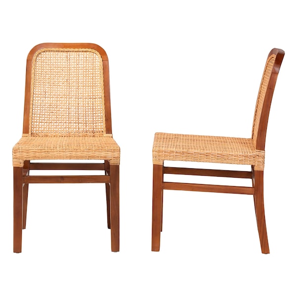 Baxton Studio Caspia MidCentury Modern Walnut Brown Mahogany Wood and Natural Rattan 2Piece Dining Chair Set, PR - 211-2PC-12760-ZORO