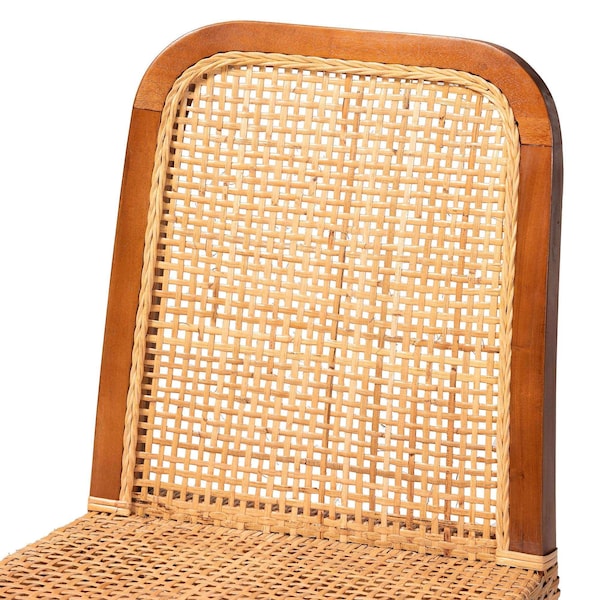 Baxton Studio Caspia MidCentury Modern Walnut Brown Mahogany Wood and Natural Rattan 2Piece Dining Chair Set, PR - 211-2PC-12760-ZORO