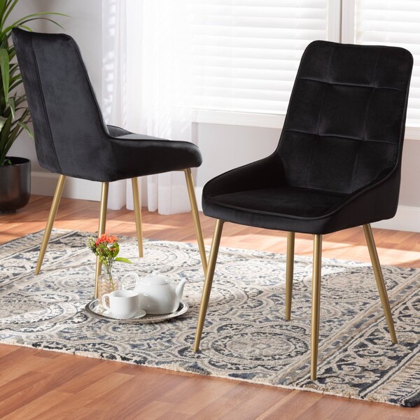 Baxton Studio Gavino Modern Luxe and Glam Black Velvet Upholstered and Gold  Metal 2-Piece Dining Chair Set, PR - SET OF 2 190-11791-ZORO