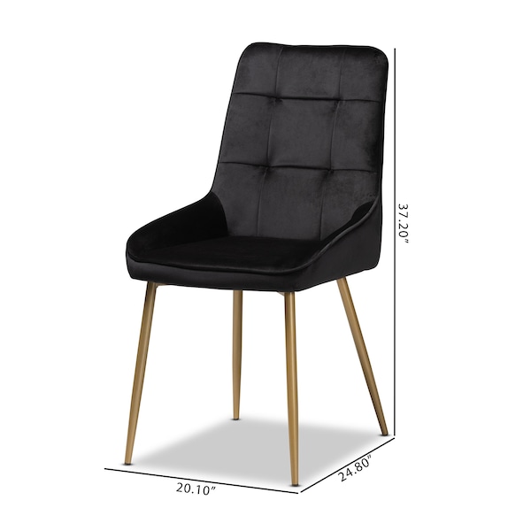 Baxton Studio Gavino Modern Luxe and Glam Black Velvet Upholstered and Gold  Metal 2-Piece Dining Chair Set, PR - SET OF 2 190-11791-ZORO