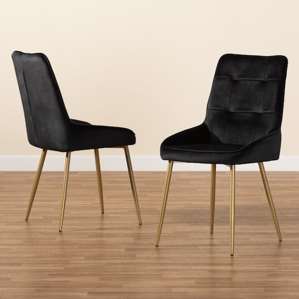 Baxton Studio Gavino Modern Luxe and Glam Black Velvet Upholstered and Gold  Metal 2-Piece Dining Chair Set, PR - SET OF 2 190-11791-ZORO