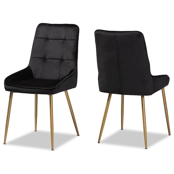 Baxton Studio Gavino Modern Luxe and Glam Black Velvet Upholstered and Gold  Metal 2-Piece Dining Chair Set, PR - SET OF 2 190-11791-ZORO