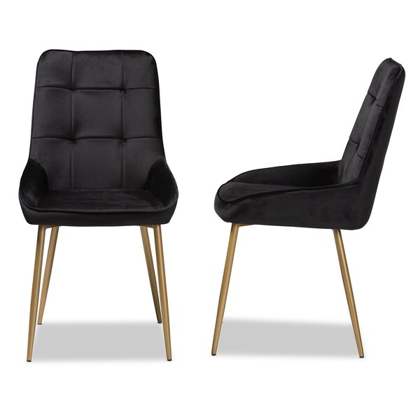 Baxton Studio Gavino Modern Luxe and Glam Black Velvet Upholstered and Gold  Metal 2-Piece Dining Chair Set, PR - SET OF 2 190-11791-ZORO